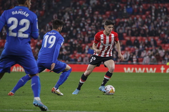Nico Serrano en un partido liguero con el primer equipo. 