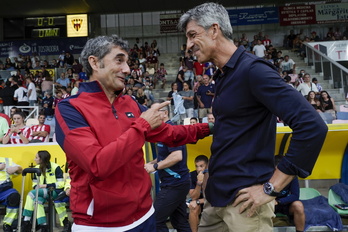 Imanol, con Ernesto Valverde antes de la final del Euskal Herriko Txapela.