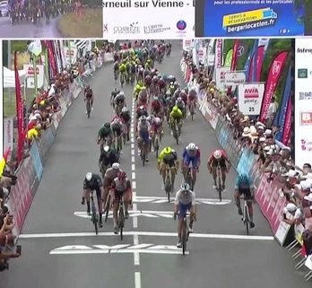 Álex Aranburu solo ha sido superado, y por poco, por Matteo Trentin en el sprint del pelotón.