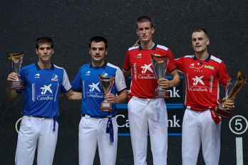 Lau pilotariek ikuskizun ederra eskaini dute Bizkaia pilotalekuan.