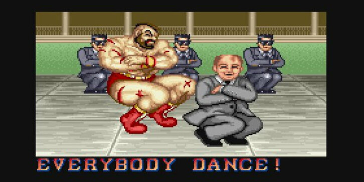 Gorbachov con el luchador Zangief en ‘Street Fighter’.