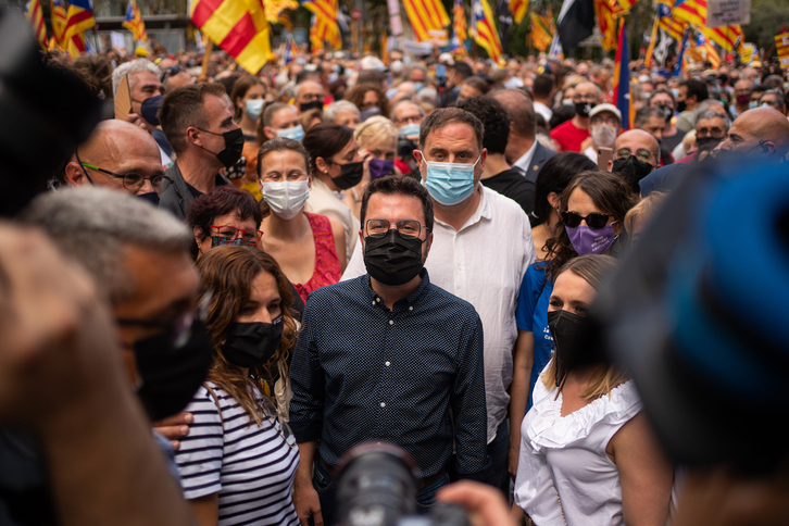 Pere Aragonès en la manifestación de la ANC en la Diada de 2021.