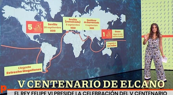 El mapa ofrecido por Antena 3 ha hecho de Elkano un adelantado a su tiempo, ya que habría dado la vuelta al mundo utilizando el canal de Suez.