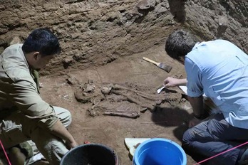 Restos del joven al que amputaron parte de la pierna izquierda hace 31.000 años en Borneo.