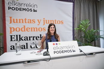 La portavoz de Elkarrekin Podemos-IU, Miren Gorrotxategi, en la presentación de sus objetivos de curso.