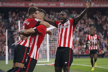 Oihan Sancet celebra el gol marcado ante el Rayo.