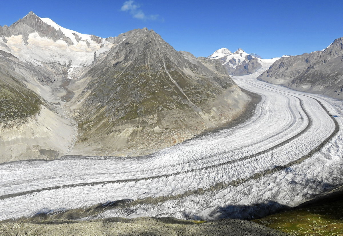 Aletsch glaziarra, Alpeetako eta Europako handiena.