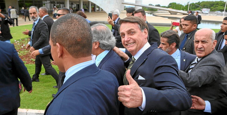 El candidato a la reelección, el ultraderechista Jair Bolsonaro, a su llegada al palacio de Planalto.