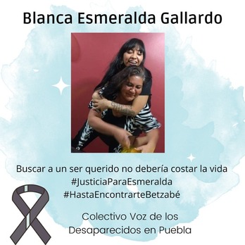 Imagen difundida en Twitter por el Colectivo Voz de los Desaparecidos de Blanca Esmeralda Gallardo junto a su hija, a quien buscaba desde enero de 2021.