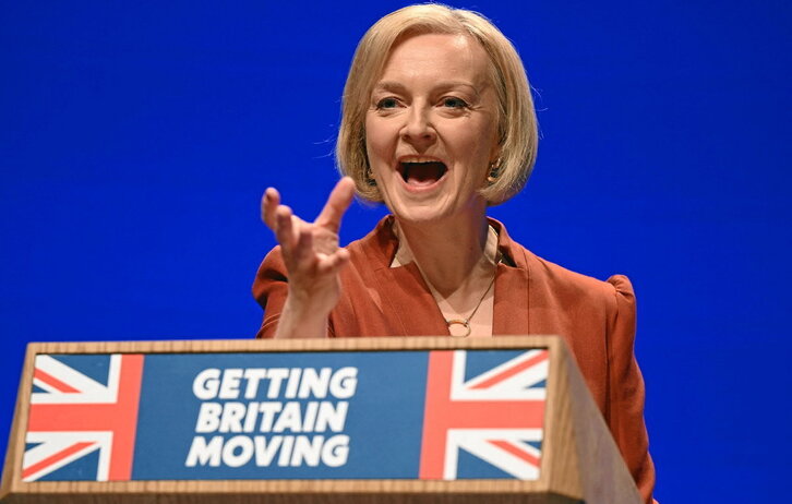 La primera ministra británica, Liz Truss, durante su discurso en el congreso del Partido Conservador.