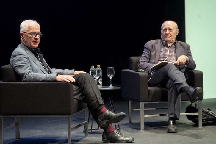 José Luis Villacañas y László Földényi, este jueves en el palacio Baluarte. 