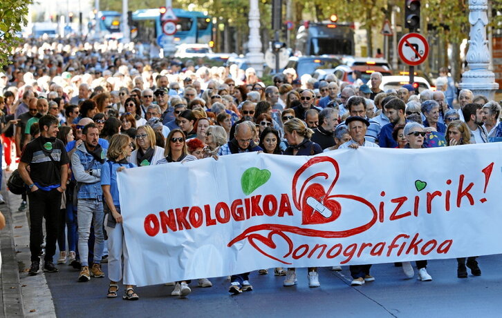Manifestación en Donostia el pasado octubre contra el desmantelamiento de Onkologikoa.