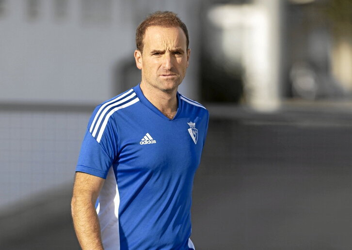 Jagoba Arrasate durante el entrenamiento en Tajonar.