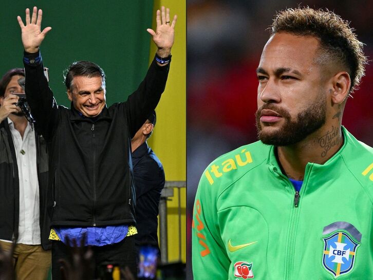 El presidente de Brasil, Jair Bolsonaro, y el futbolista Neymar Jr., que le apoya en las elecciones.