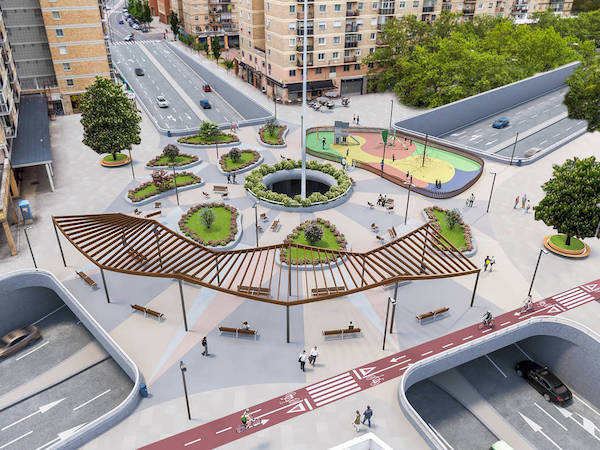 Recreación realizada por los vecinos de Sanduzelai de cómo quedaría la rotonda con el tráfico soterrado. (NAIZ)