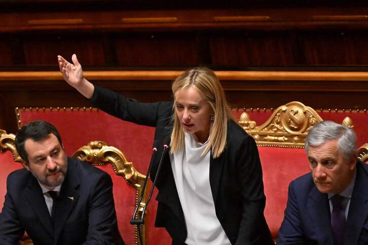 Giorgia Meloni, en el trámite definitivo en el Senado este miércoles.