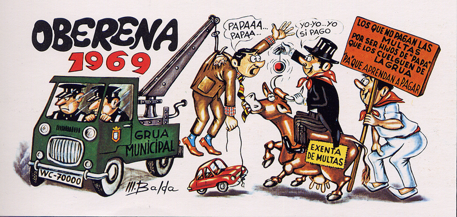 La grúa municipal y ciertos "favores˝ eran denunciados en la tela de Oberena de 1969.