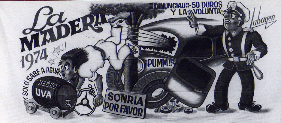 Pancarta de la peña La Madera del año 1974.