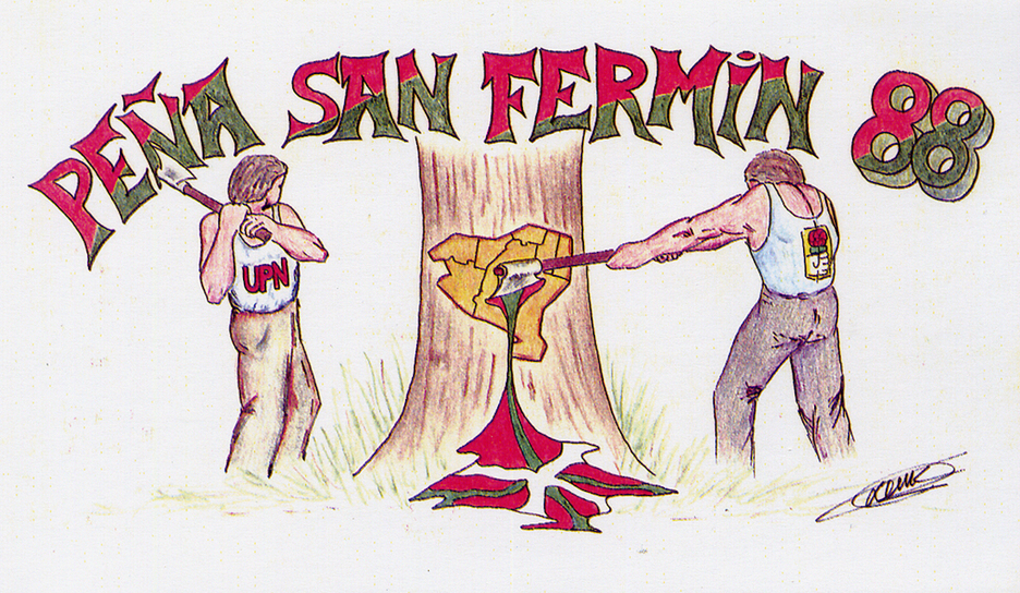 Alegórica pancarta de la peña San Fermín en alusión a la actitud de UPN y PSOE ante Euskal Herria. Alegórica pancarta de la peña San Fermín en alusión a la actitud de UPN y PSOE ante Euskal Herria.