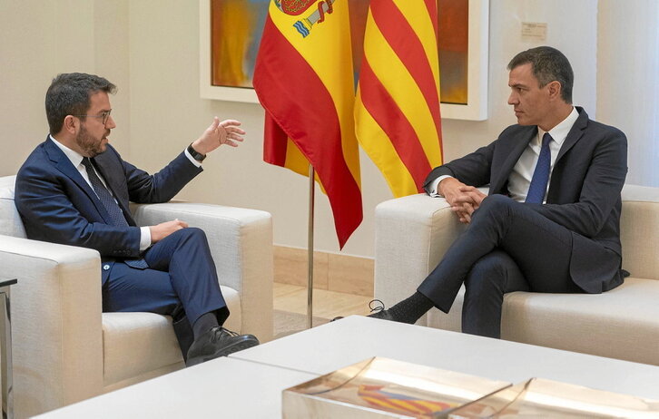Imagen de archivo de una reunión de Pere Aragonès y Pedro Sánchez en La Moncloa.