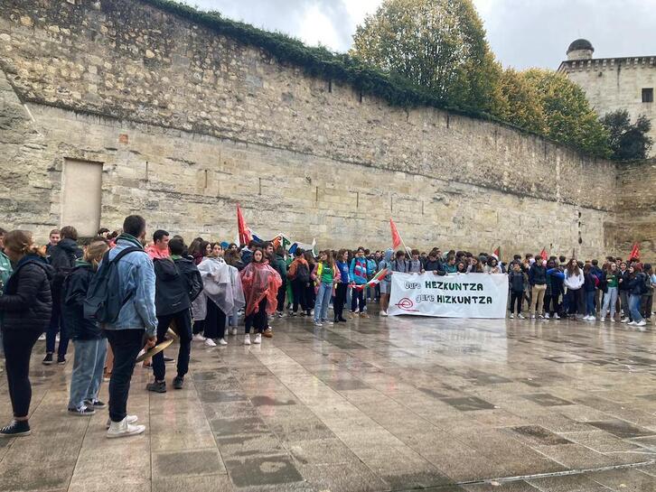 Bordeleko Giza Eskubideen plazatik azterketak euskaraz egiteko duten eskubidea aldarrikatu dute Seaskako ikasleek, handik Erretoretza arteko ibilbidea egin aitzin.