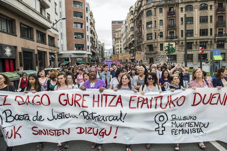 Denuncia de la «Justicia patriarcal» en Bilbo en 2018, tras la sentencia inicial del «caso de La Manada».