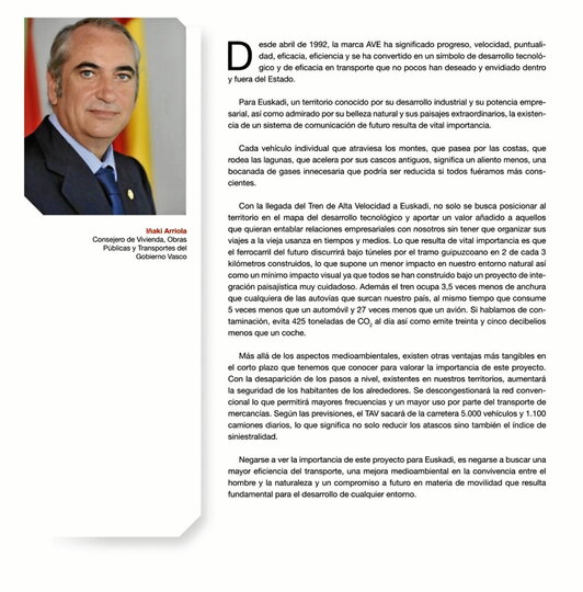 El consejero Iñaki Arriola asegura ahora que no tiene datos sobre el movimiento de mercancías de la carretera al ferrocarril con la “Y vasca”, pero en 2012 editó esta publicación.