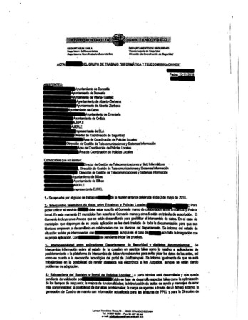 Documento del Departamento de Seguridad entregado a Julen Arzuaga, lleno de tachones.