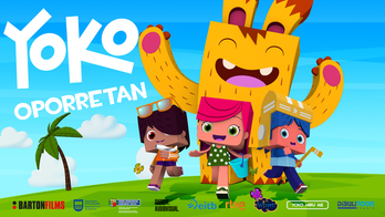 El genio del parque infantil Yoko jugando con Vik, Mai y Oto.