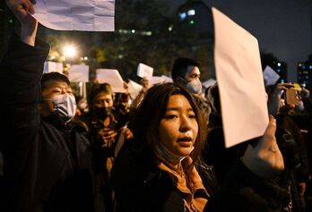 Protesta contra el Gobierno en Pekín.