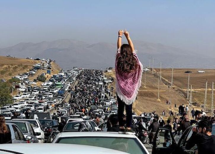 Imagen publicada en twitter de las protestas del 26 de octubre en la ciudad de Saqez.