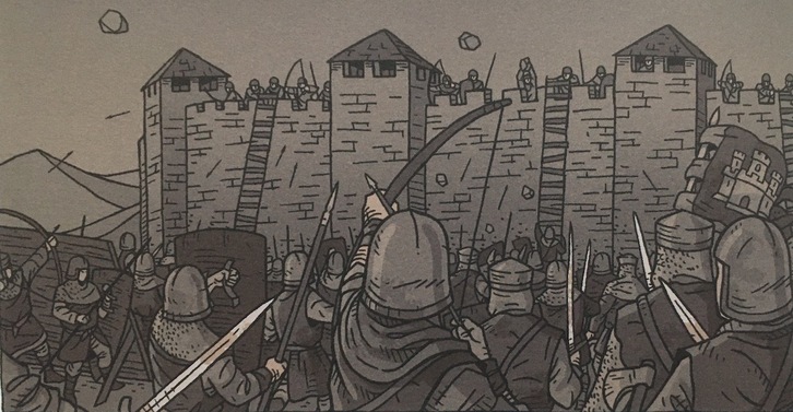 Ataque castellano sobre la sitiada Gasteiz que se recrea en el cómic.
