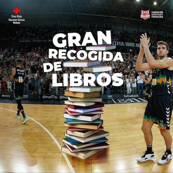 Campaña de recogida de libros de Bilbao Basket y Cruz Roja Bizkaia.