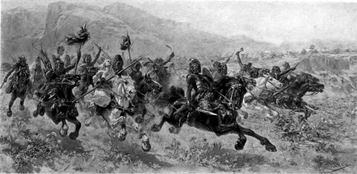 Grabado de la invasión liderada por Atila, dibujado por Ulpiano Checa.