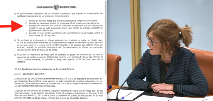 La parlamentaria del PNV María Eugenia Arrizabalaga y una imagen de la Resolución de Lakua.