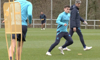 Ander Barrenetxea durante el entrenamiento de este lunes.