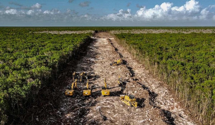 Vista aérea de la destrucción provocada por el llamado Tren Maya, paralizado por un juzgado mexicano.