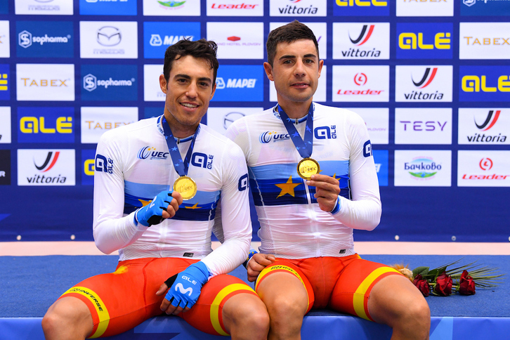 Albert Torres y Sebastián Mora, con el oro de los Europeos de Madison en 2020, destacan entre los presentes en Anoeta.