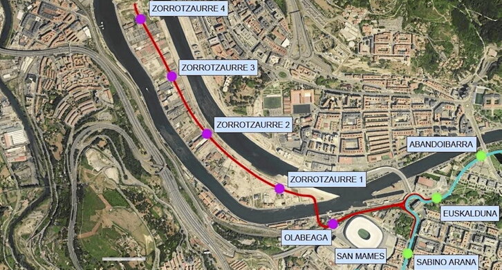 Plano de la ampliación del tranvía prevista.