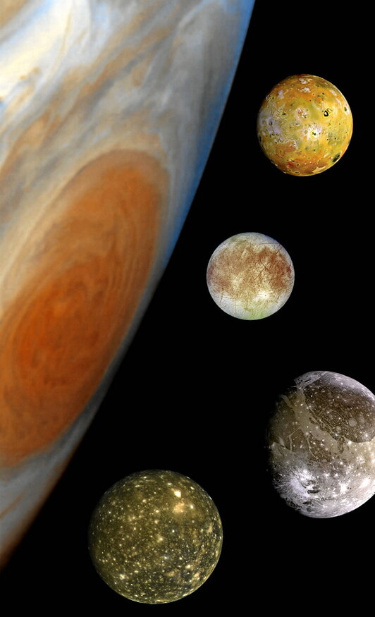 En la página anterior, recreación de Júpiter y sus principales lunas, objetivo de la misión JUICE de la ESA. Sobre estas líneas, un componente de la Fuente Europea de Espalación (ESS).