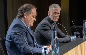 Jokin Aperribay y Roberto Olabe, en su comparecencia en el Reale Arena.