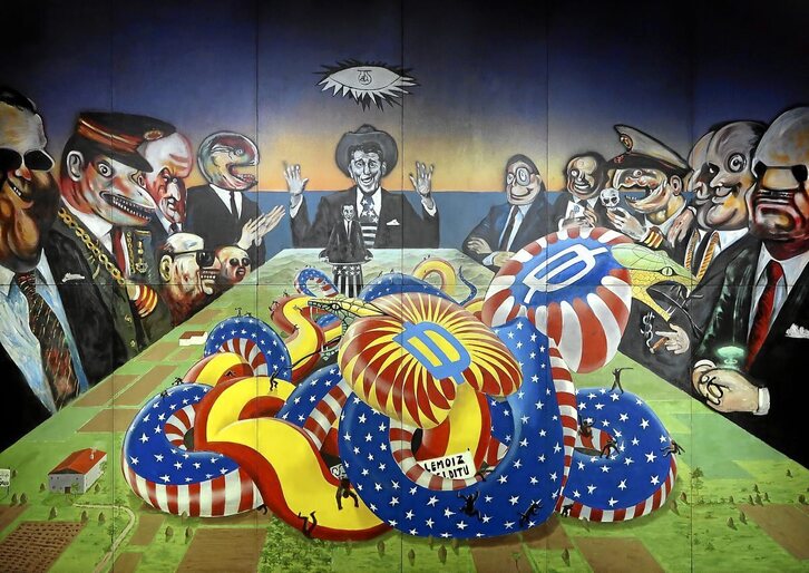  “Lemoiz gelditu”, el mural contra la construcción de la central nuclear de Lemoiz realizado por Vicente Ameztoy,  Jose Luis Zumeta y Carlos Zabala “Arrastalu” en 1980. 