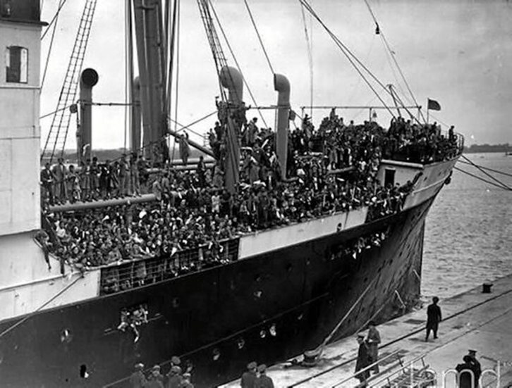 Imagen de época de la evacuación de niños vascos para alejarlos de la guerra del 36.