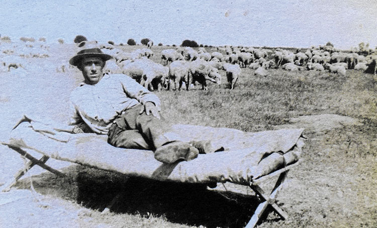 Eulogio Erro, originario de Mezkiritz, con su rebaño en Fresno.