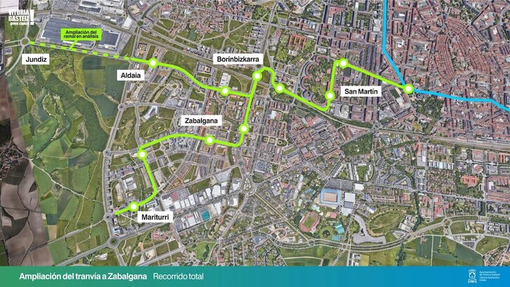 Plano general del recorrido de la ampliación a Zabalgana.