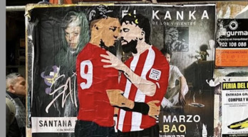 El abrazo entre Chimy Ávila e Iker Muniain dibujado por el muralista LKN.