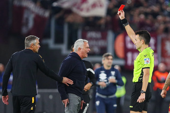 Mourinho es expulsado en un partido de la Serie A ante el Torino, el pasado noviembre.