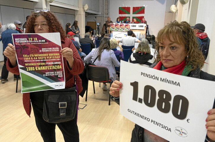 Las y los pensionistas vascos consideran irrenunciable la pensión mínima de 1.080 euros.