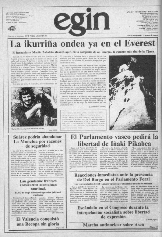 ‘Egin’ egunkariaren hurrengo eguneko azala.