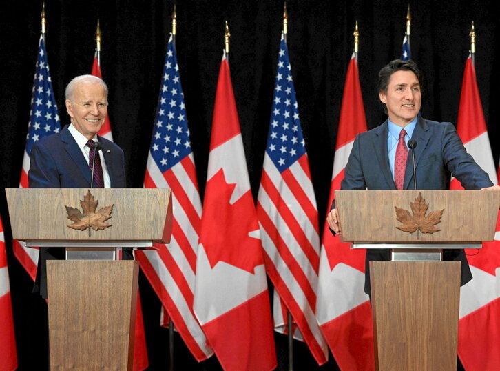 Joe Biden y Justin Trudeau, durante su comparecencia de ayer.